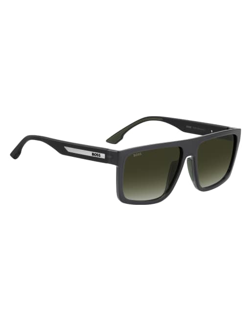 Boss Sunglasses Boss rectangular flat-top sunglasses with green shaded gradient lenses in grey, 6 of 7