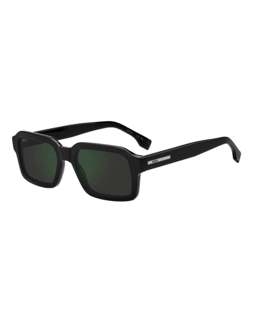 Boss Sunglasses Boss rectangular sunglasses - black with grey high-contrast green mirror lenses in black, 3 of 6