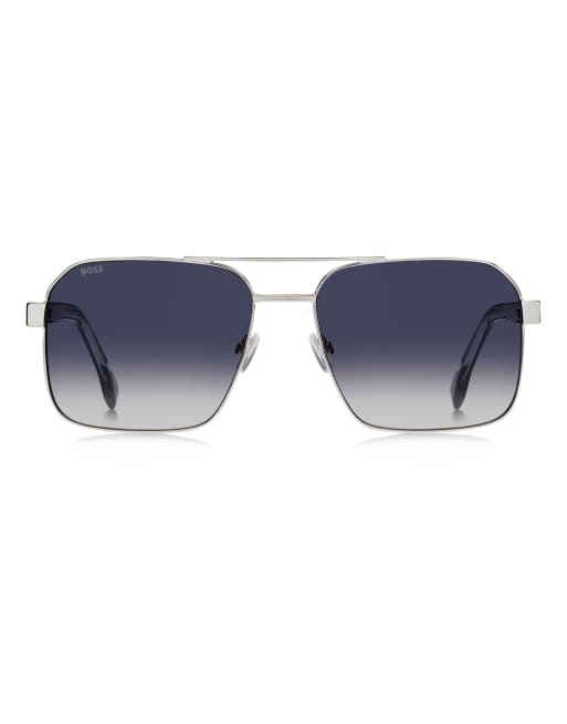 Boss Sunglasses Boss square double-bridge sunglasses with blue shaded gradient lenses in silver, 2 of 6