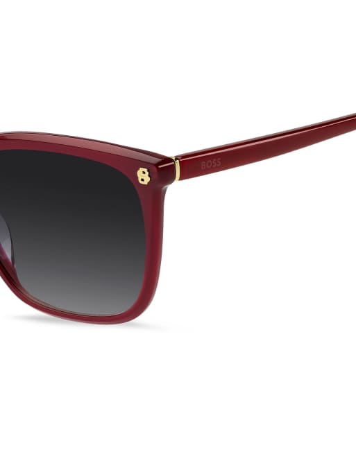Boss Sunglasses eckige Sonnenbrille mit grauen Verlaufsgläsern in Rot, 3 von 6