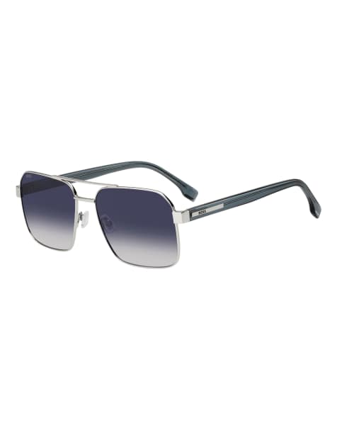Boss Sunglasses gafas de sol cuadradas de doble puente con lentes degradadas azules en plateado - view 1