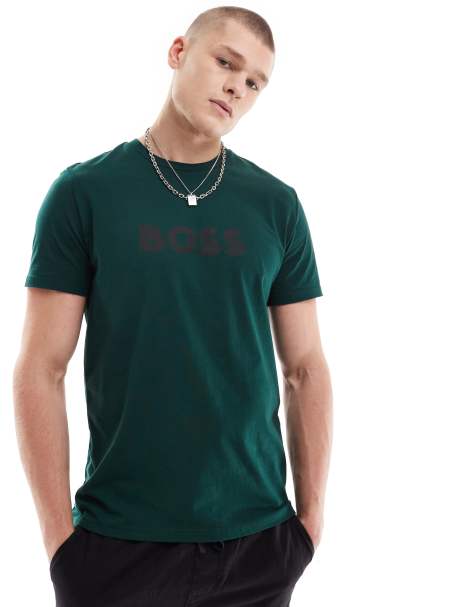 BOSS Swimwear – T-Shirt in Tannengrün - view 1