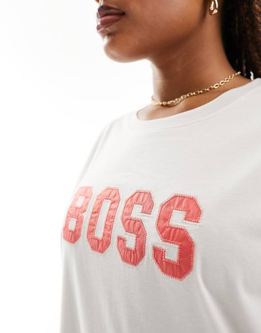 BOSS - T-shirt bianco sporco con logo vistoso, 2 di 4