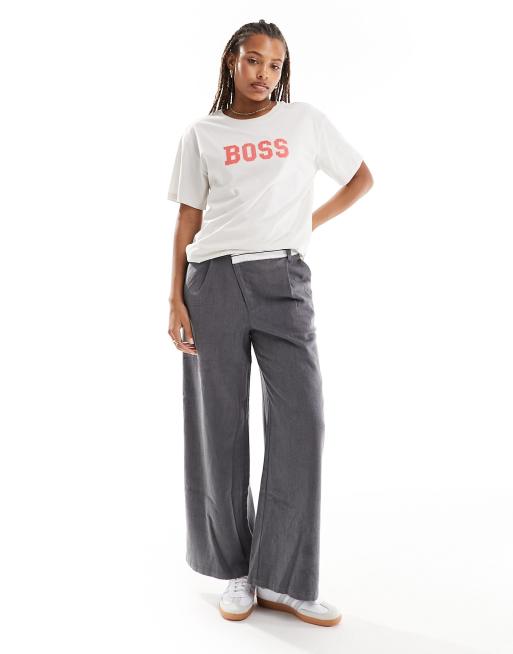 BOSS - T-shirt bianco sporco con logo vistoso, 4 di 4