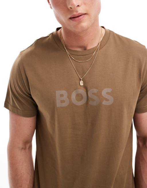 BOSS - T-shirt met korte mouwen in open bruin