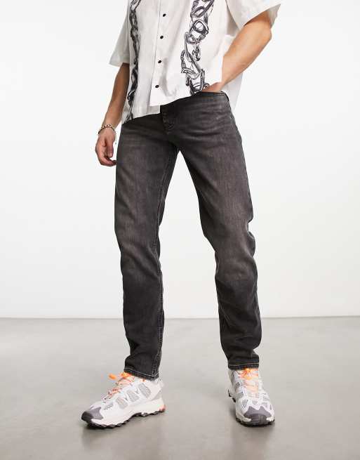 BOSS – Taber Zip BC – Schmal zulaufende Jeans in Dunkelgrau