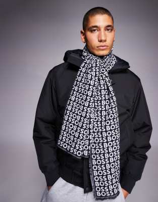 BOSS Bodywear Boss Tadic logo print scarf in navy