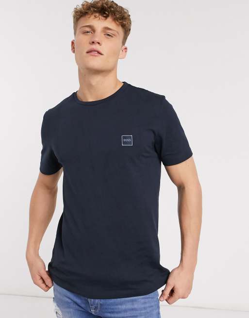 BOSS Tales box logo t-shirt in navy | ASOS