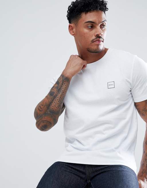 BOSS Tales box logo t shirt in white ASOS