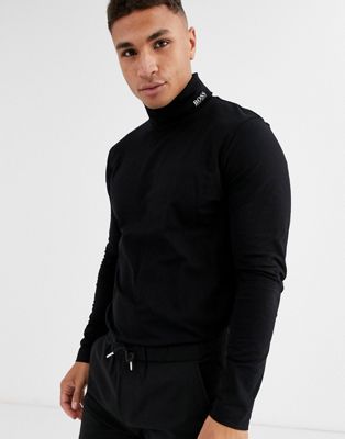 BOSS - Tchop - T-shirt met lange mouwen en col in zwart