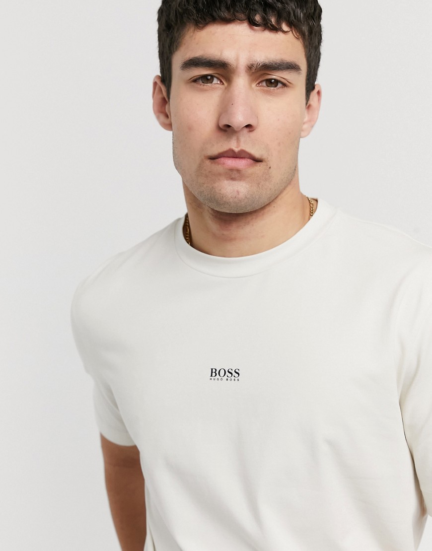 BOSS – Tchup – Beige t-shirt med kontrastfärgad logga-Neutral