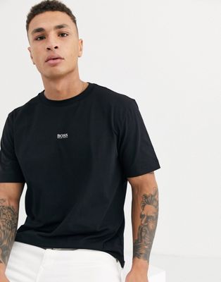 BOSS – Tchup – Svart t-shirt med logga i kontrastfärg