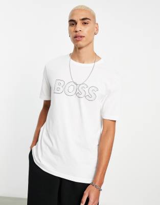 Boss tee bold logo t-shirt in white  - ASOS Price Checker
