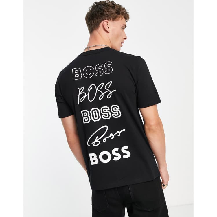 Der er behov for Nogen som helst tillykke Boss Teeback t-shirt with back print in black | ASOS