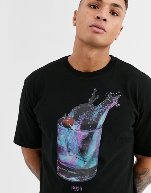 BOSS Tempo cocktail print t-shirt in black