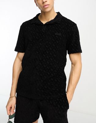 BOSS terry polo beach shirt in black
