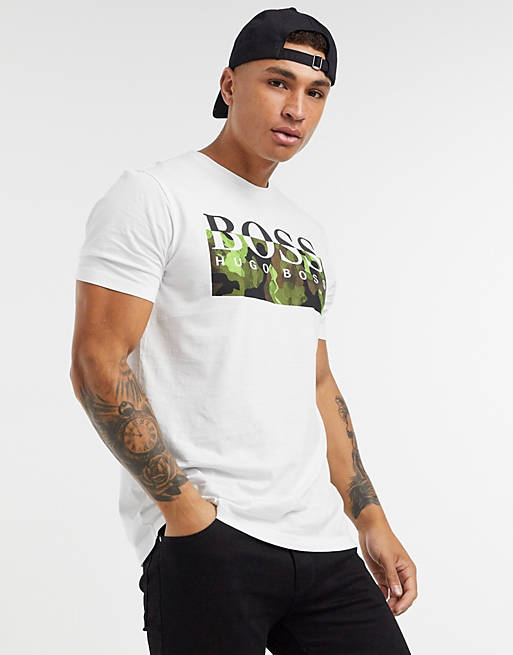 BOSS Thady 1 large printed camo logo t-shirt in white