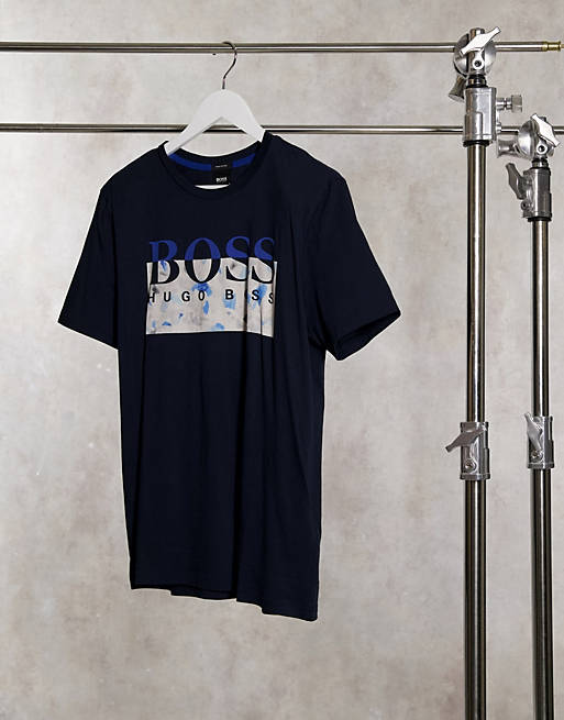 BOSS Thady 1 large printed logo t-shirt in navy