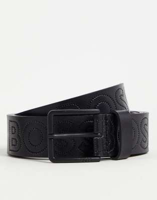 BOSS Ther bold logo leather belt in black - ASOS Price Checker