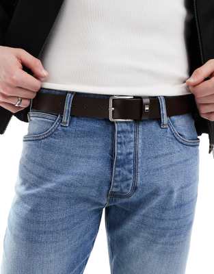 BOSS - Ther - Leren riem met logogesp in donkerbruin - view 1