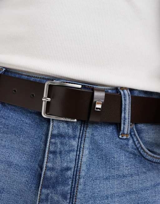 BOSS Ther logo buckle leather belt in dark brown, 3 of 3