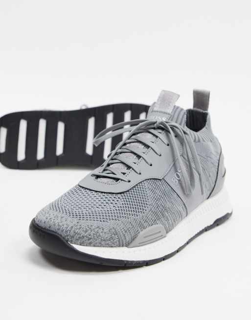 BOSS Titanium odour repellent runner trainers in grey