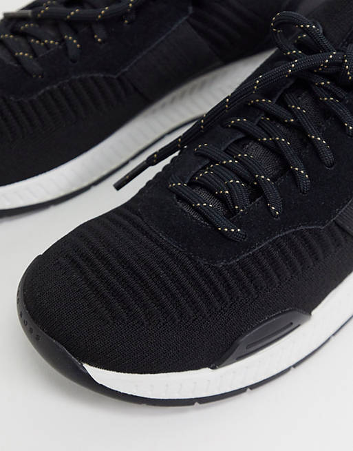 BOSS Titanium Runn knitted sneakers with contrast sole in black