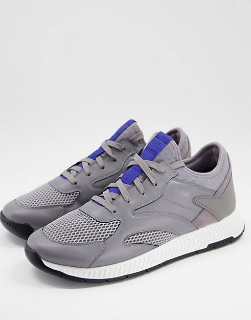 BOSS Titanium Runn reflective detail trainers with lightweight sole in grey
