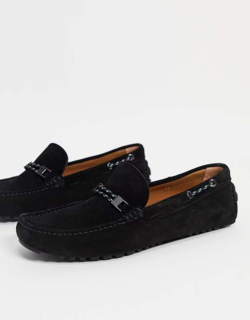 BOSS trim driver mocassin shoes in black