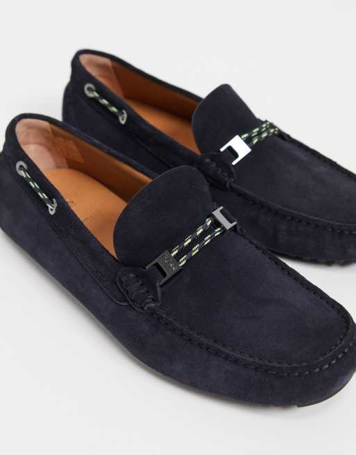 BOSS trim driver mocassin shoes in navy ASOS