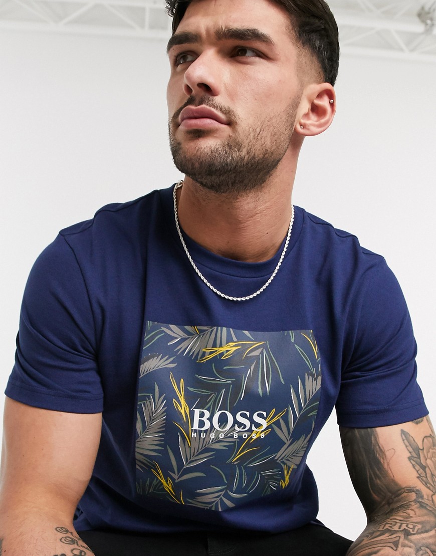 BOSS - Troaar - T-shirt met vierkante print in marineblauw