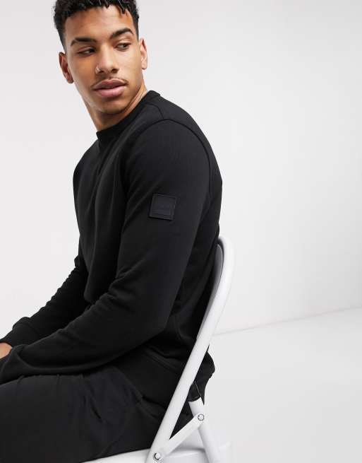 BOSS Walkup 1 arm logo crew neck sweat in black