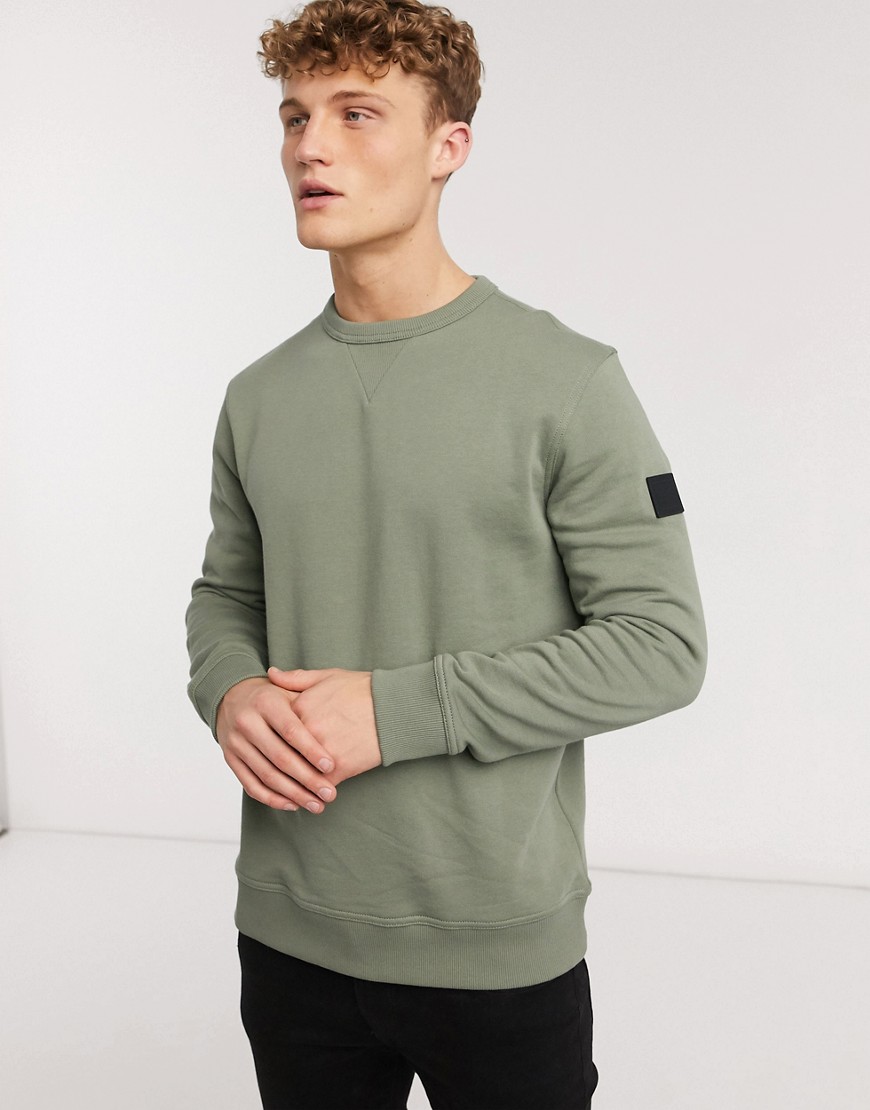 BOSS - Walkup 1 - Sweater met ronde hals en logo op de mouw in groen