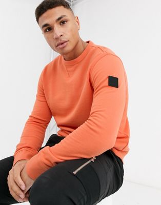 BOSS - Walkup - Sweater met patch op de mouwen en logo in oranje
