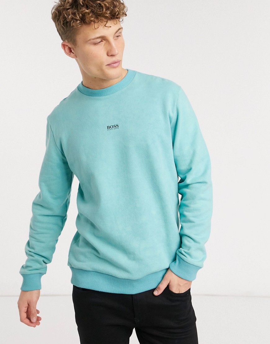 BOSS Wash - Sweater met klein logo en ronde hals in turquoise-Blauw