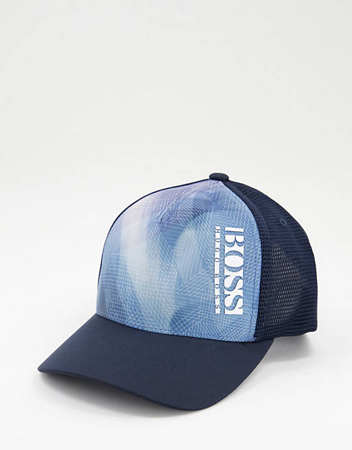 BOSS wave logo print cap in navy