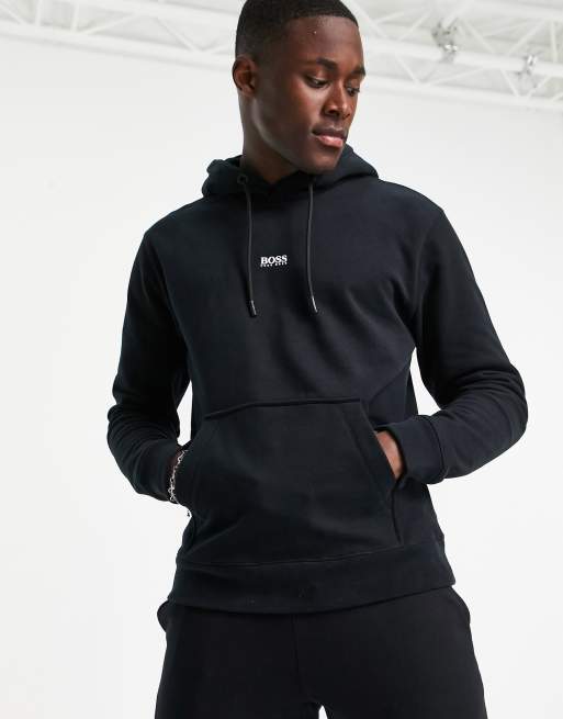 BOSS Weedo 2 relaxed fit hoodie with central logo in black | ASOS