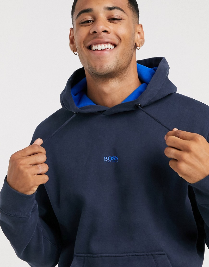 BOSS Weedo contrast logo hoodie in navy