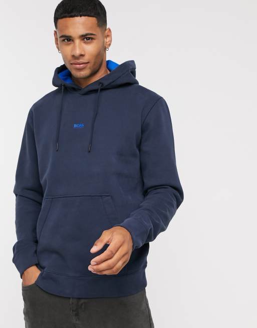 BOSS Weedo contrast logo hoodie in navy