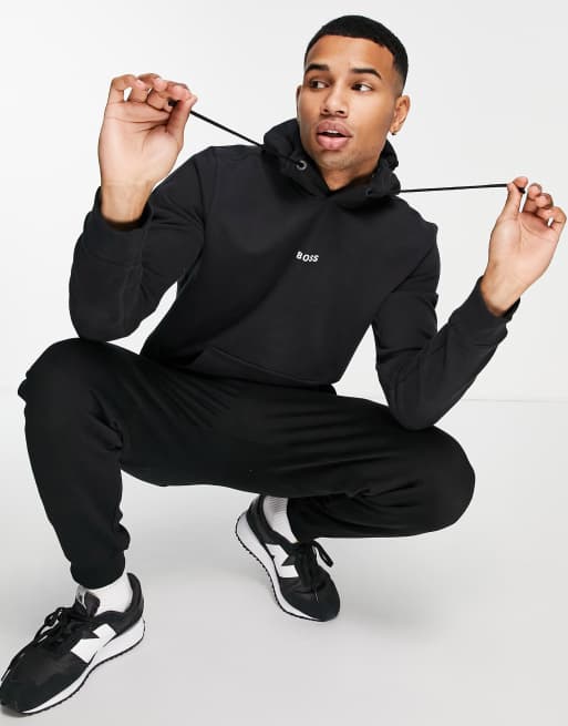 BOSS Weedo overhead hoodie with central logo in black | ASOS