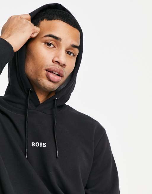 BOSS Weedo overhead hoodie with central logo in black