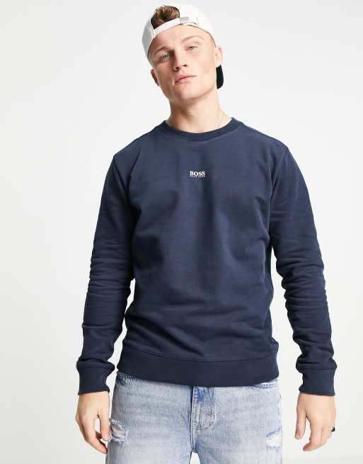 BOSS Weevo 2 crew neck sweatshirt in navy