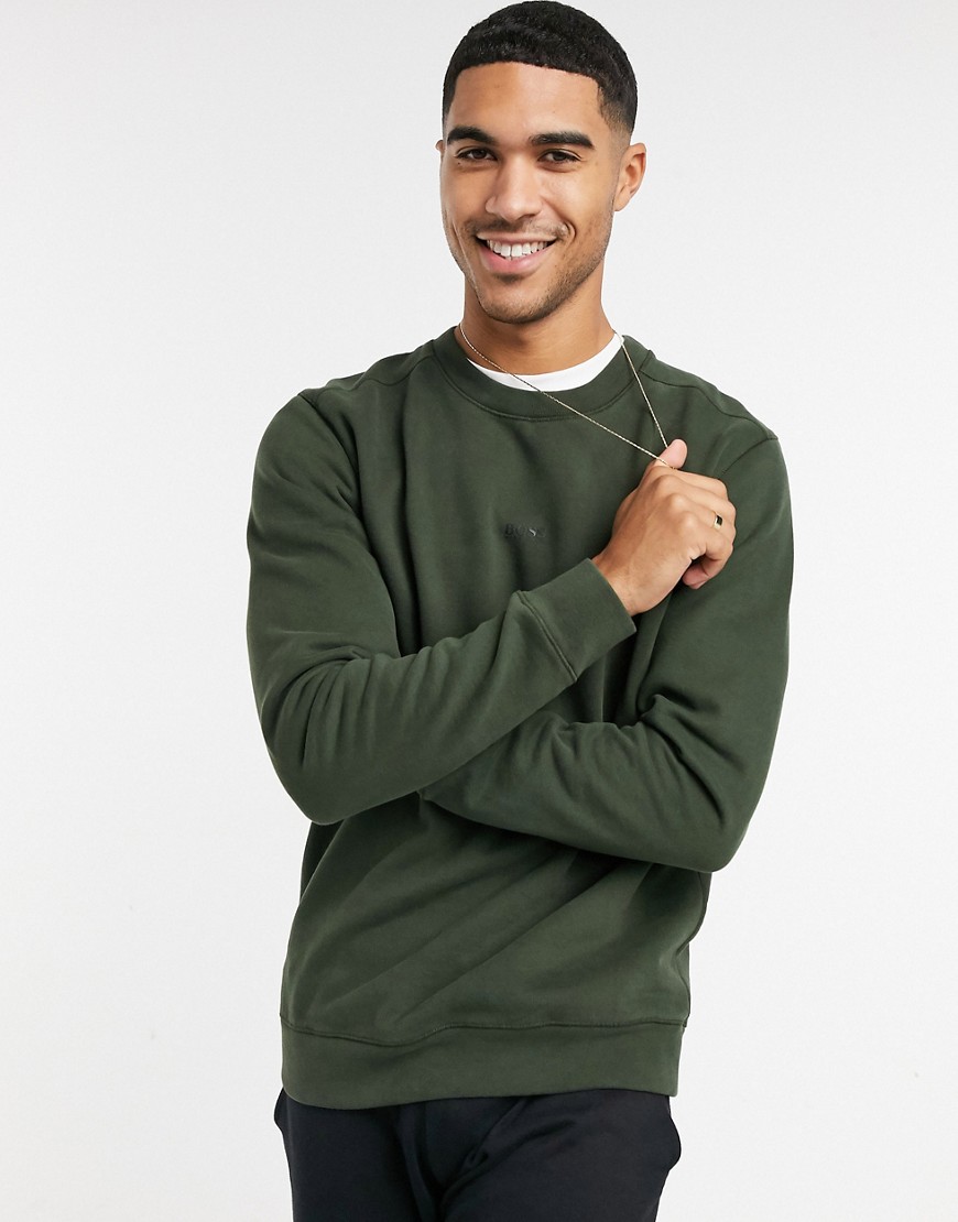 BOSS Weevo contrast logo sweatshirt in khaki-Green