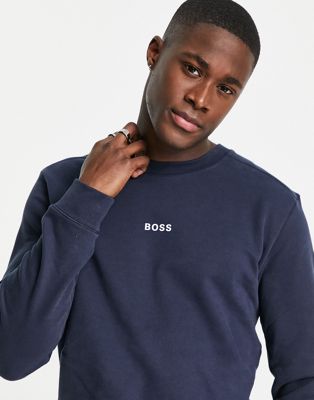 BOSS Weevo crew neck sweat with central logo in navy