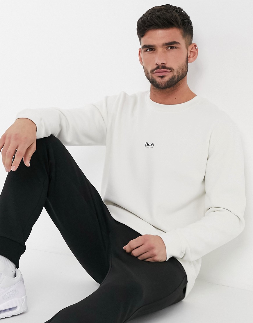 BOSS - Weevo - Sweatshirt met klein logo op de borst in wit