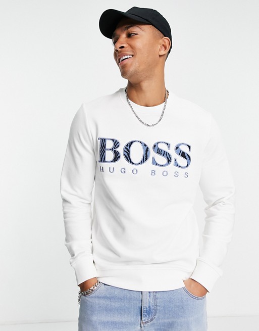 BOSS Welogo crew neck sweatshirt with logo in white
