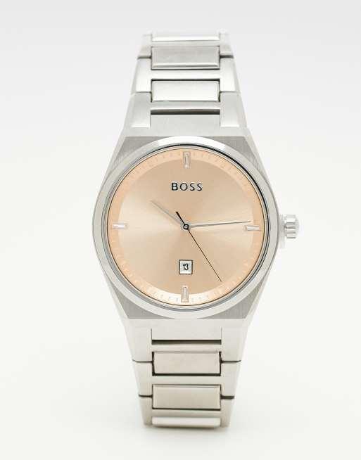 BOSS womens bracelet watch with gold dial in silver