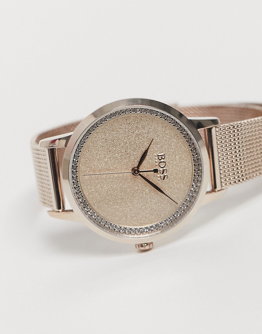 Boss womens mesh watch and bracelet in rose gold