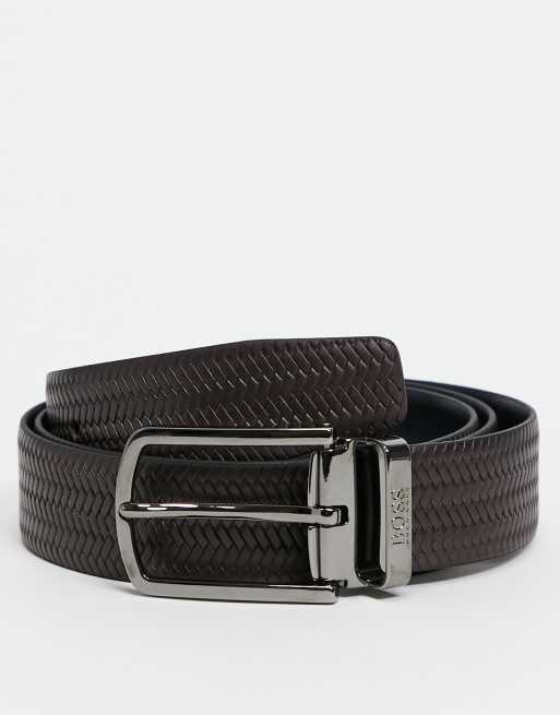 BOSS woven textured belt in brown