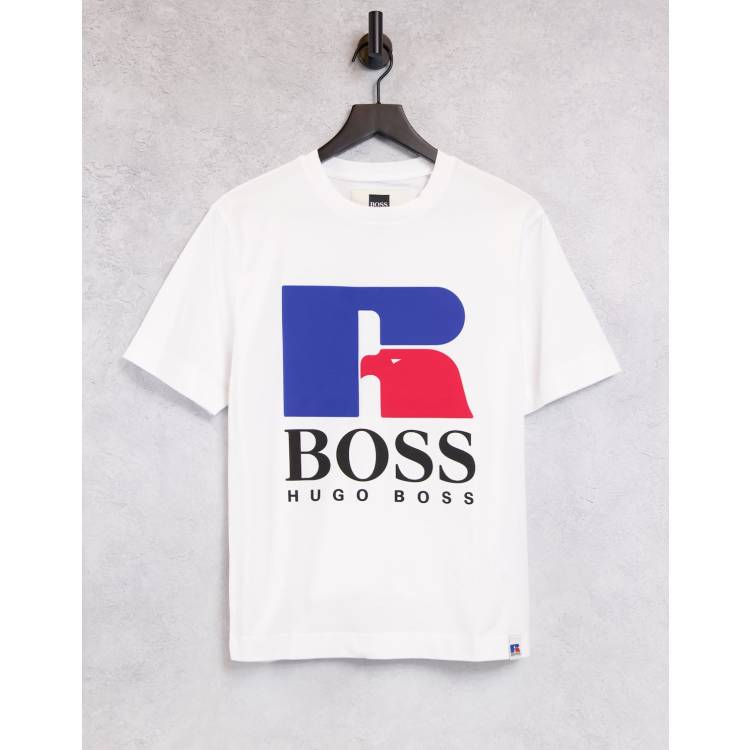 Boss x Russell Athletic large logo t-shirt in white